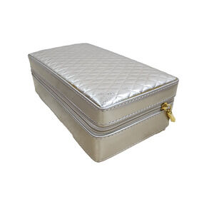 Tuscan Designs Travel Jewelry Case Box Gold Silver Quilted Faux Leather Vanity